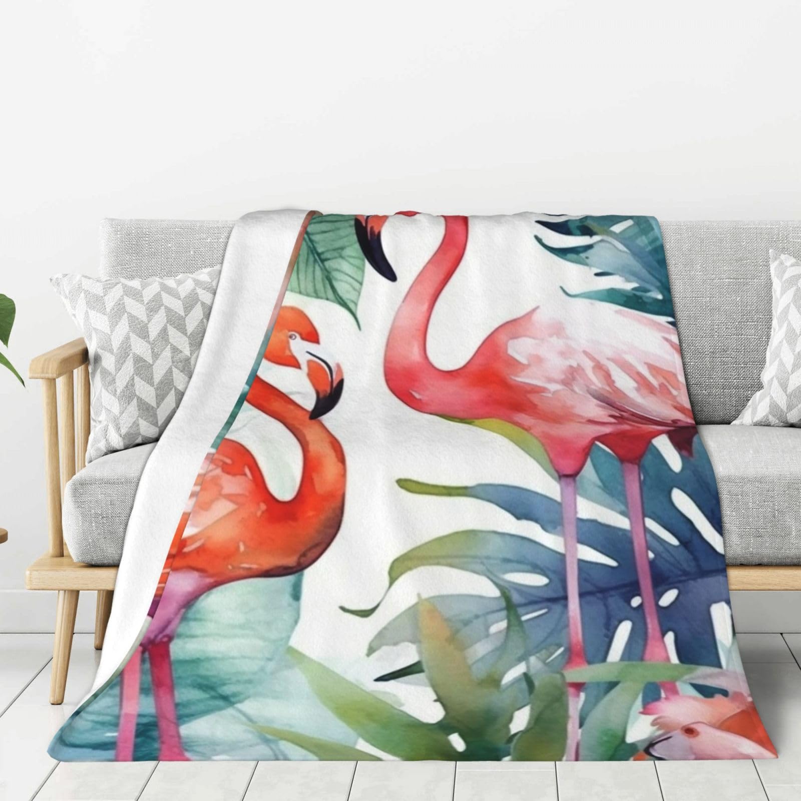 Flamingos Watercolor Tropics Throw Blanket Plush Flannel Fleece Blanket, Soft Lightweight Cozy Blankets 50"X40" for Bed Couch Sofa Travel
