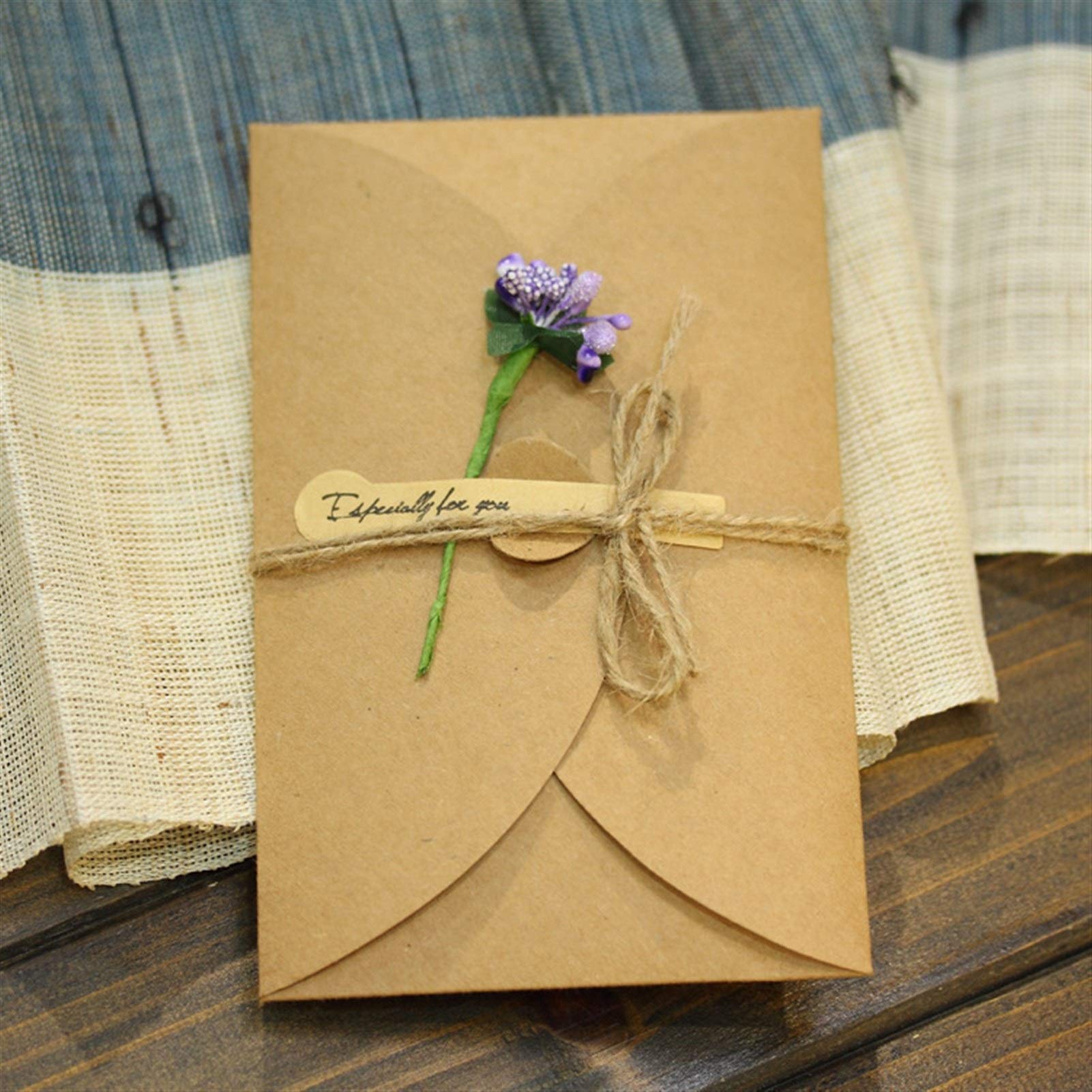 CFPL Dried flowers retro kraft paper greeting cards handmade greeting cards birthday cards greeting cards DIY greeting card (Size : Purple Lavender)