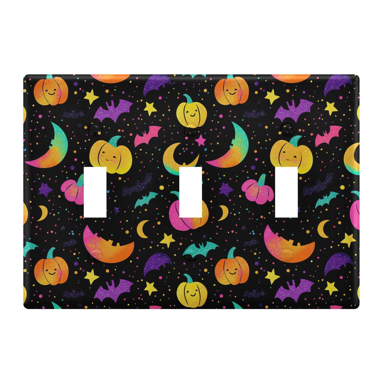 Light Switch Cover Fall Pumpkins Bats Halloween Wall Plates for Electrical Outlets 3 Gang 202b7043