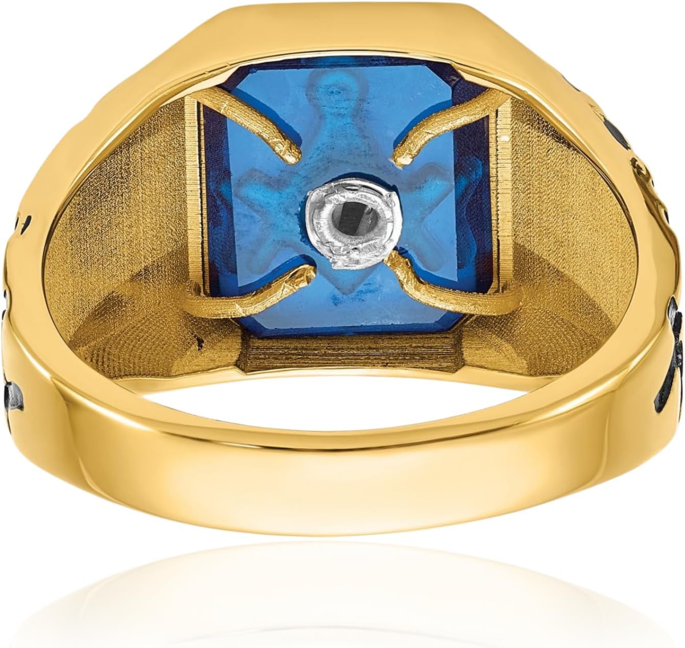 IceCarats 10K Solid Yellow Gold Mens Vintage Simulated Blue Spinel Master Mason Signet Freemason Masonic Ring - Image 9