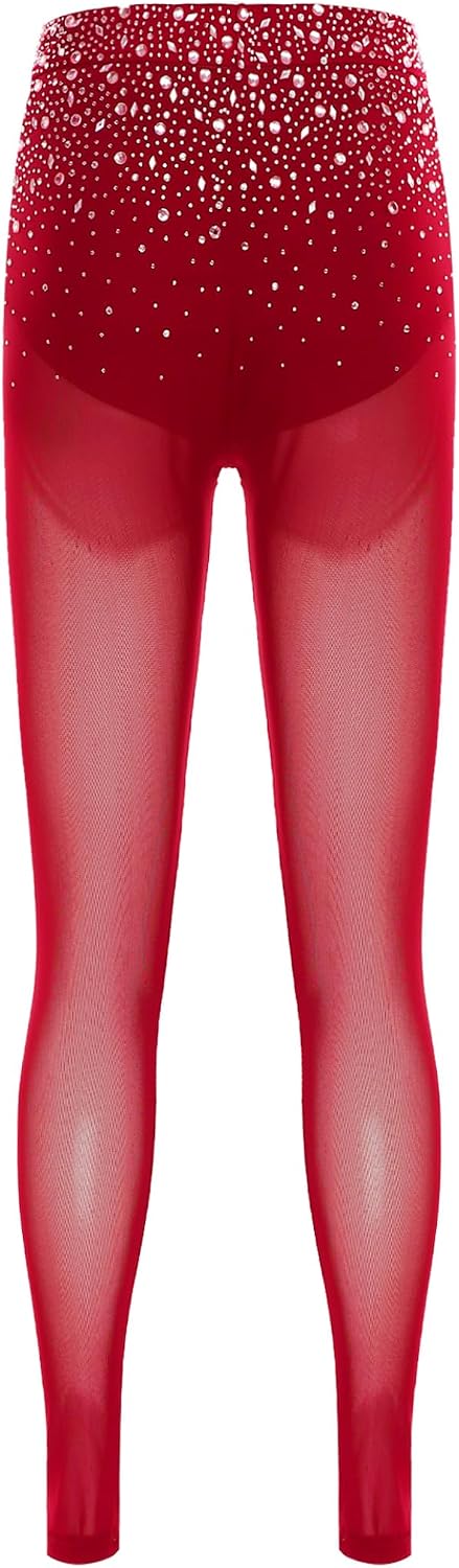 Women's Shiny Rhinestone Lyrical Dance Pants High Waist Leggings Built-in Briefs Modern Dancewear