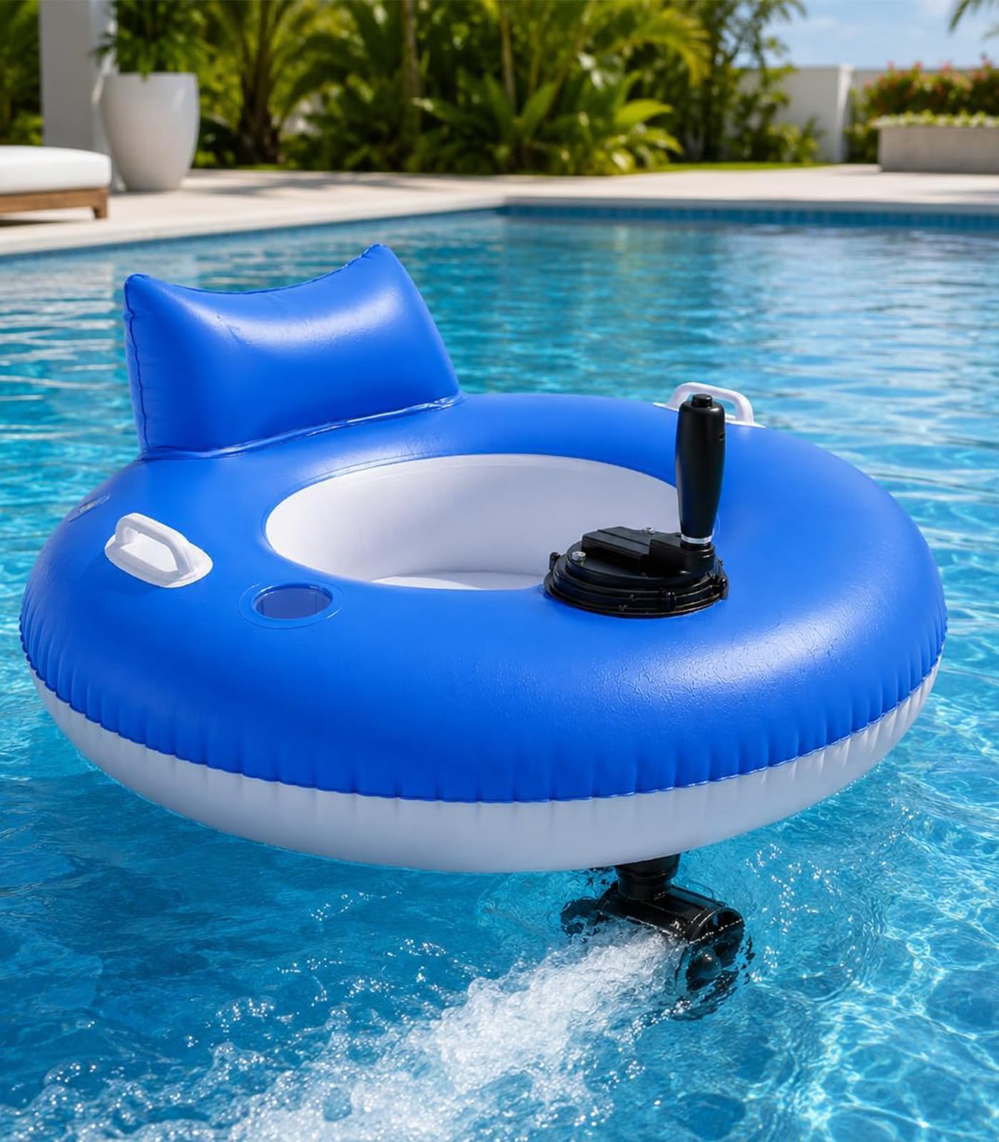 Kindevieft Motorized pool float with 360° rotating propeller; rechargeable lounger for pools, lakes, and outdoor parties. A-Circular