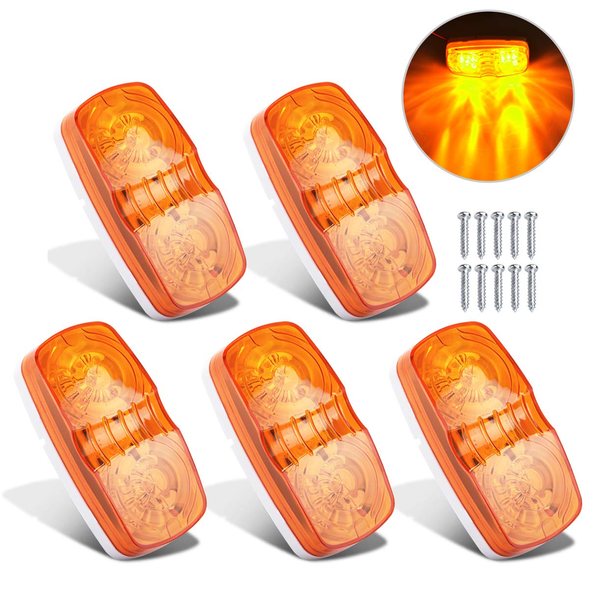 HHCSOP 5Pcs Amber Trailer Marker Light 10 LED Double Bullseye Side Marker Light Rectangular Led Lamp Surface Mount for RV Truck Camper ORV ATV Motorcycle, 2" x 4" IP67 Waterproof DOT Certified
