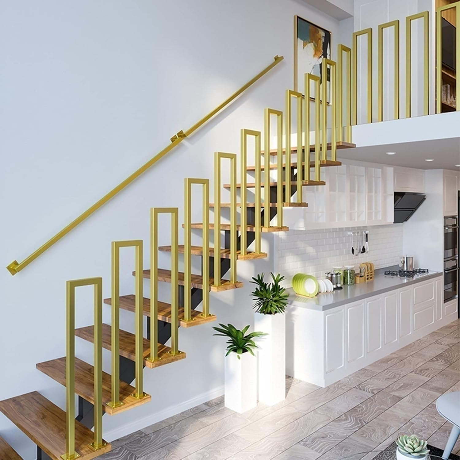 Transitional Handrail Stair Railing for Cement Concrete Steps and Wooden Steps | Gold Wrought Iron Decking Railings Indoor Outdoor Balconies Terrace (Size : 75cm(2.5ft)) (85cm(2.8ft)) (90cm(2.9ft)