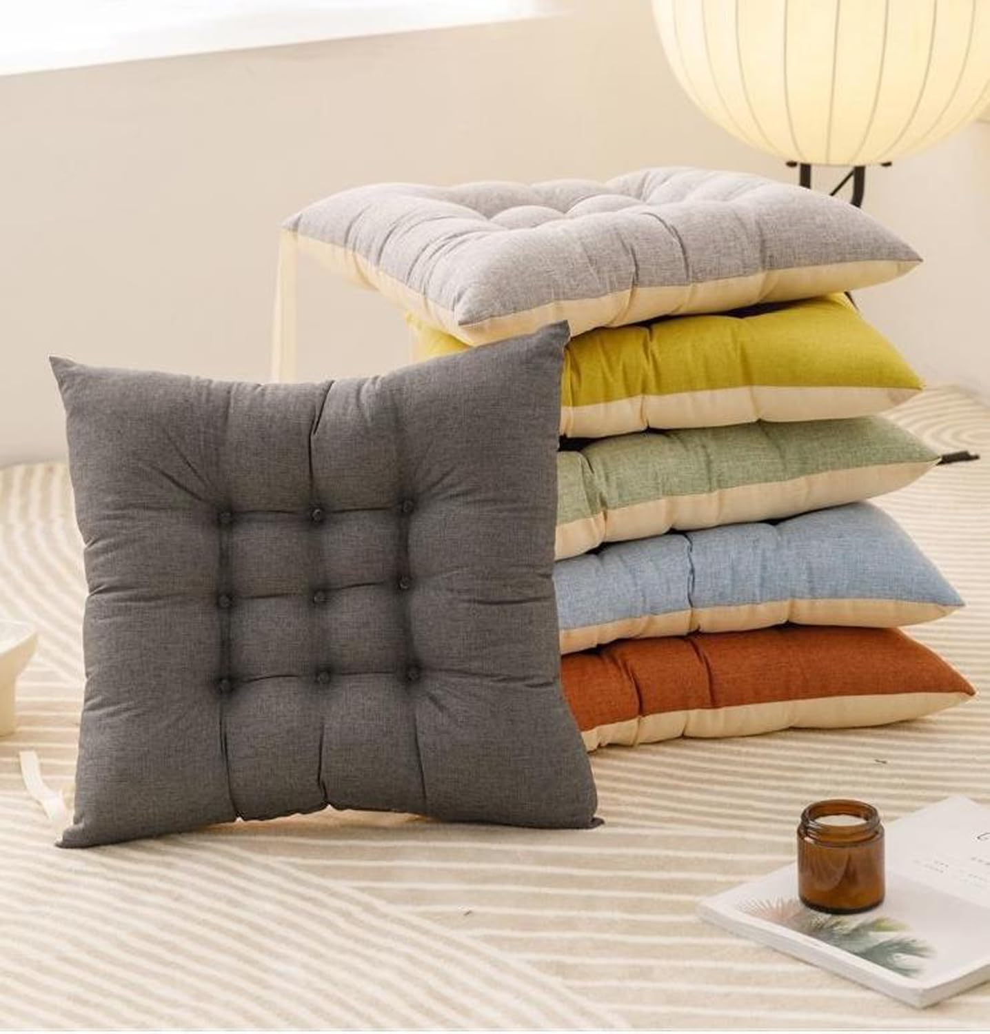 Cuscino quadrato per pavimento, morbido, per sedia, per interni ed esterni, per meditazione, yoga, sala da pranzo, camera da letto, giardino, cuscino di supporto (2 pezzi, 43 x 43 cm, grigio