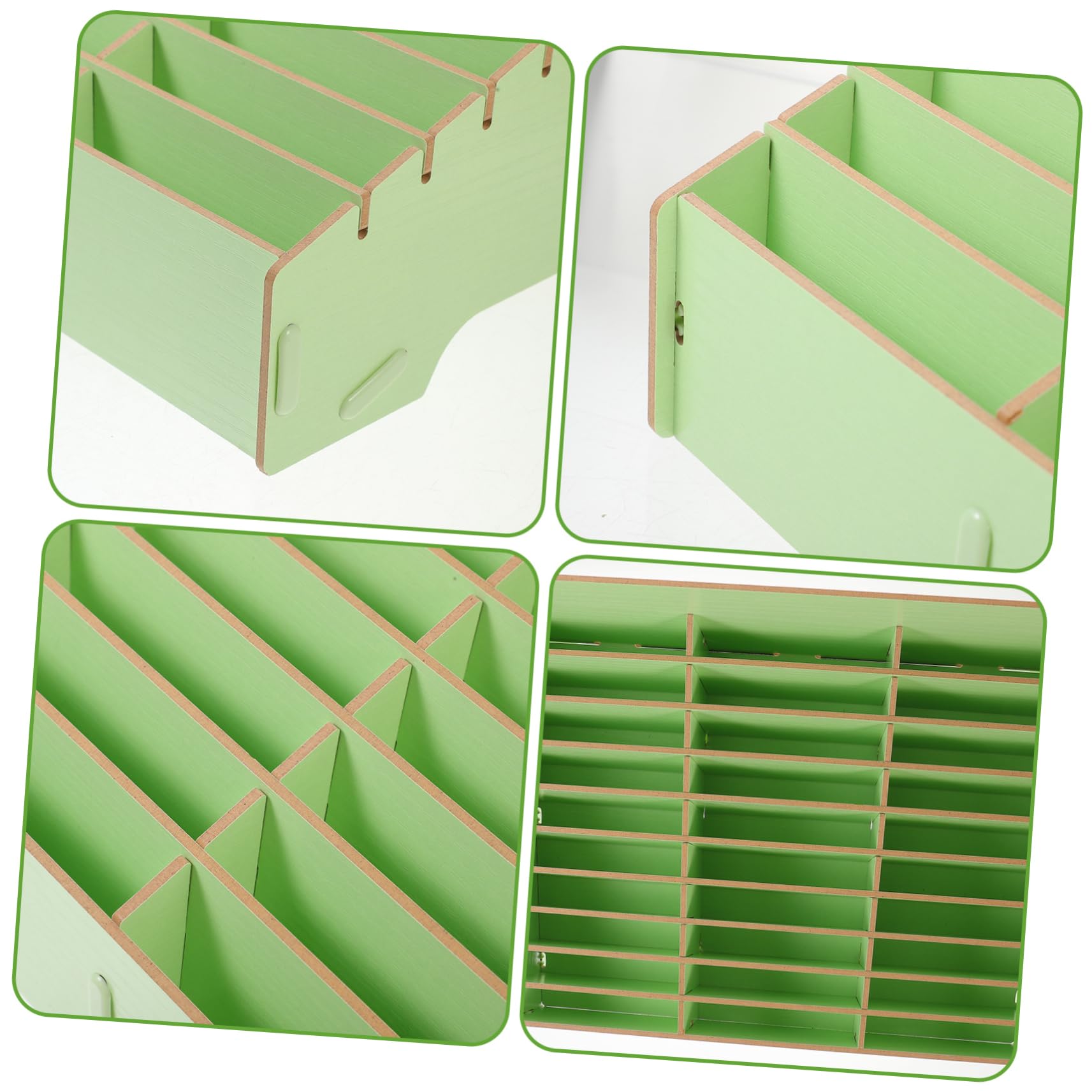 Operitacx Caja de Gestión de Madera Verde Múltiples Compartimentos | Organizador de Escritorio para Oficina y Salón, Apto para Pequeños Objetos y Mandos a Distancia, Estilo Rústico
