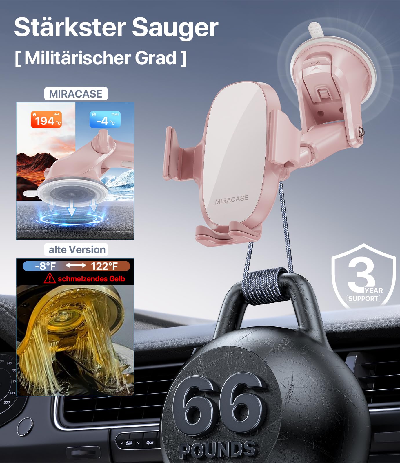 Miracase Handyhalterung Auto Universal [Starker Saugnapf und Metallhaken] kfz Handy Halterung lüftung Armaturenbrett Windschutzscheibe Handyhalter für iPhone Galaxy Alle Smartphone Rosa