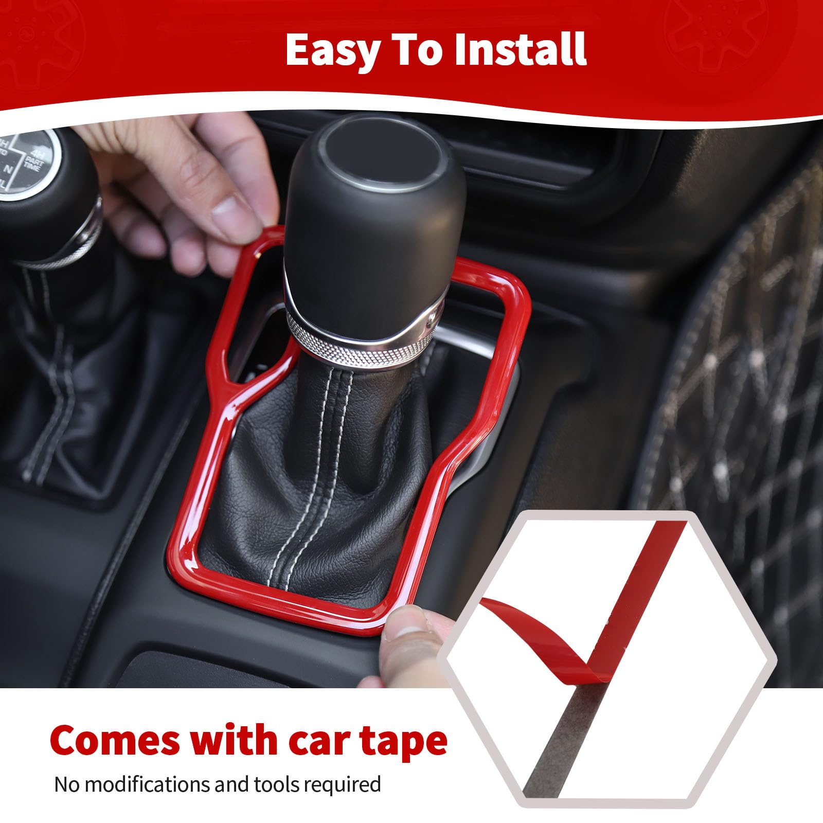 【RT-213546専用】専用 RT-TCZ for Wrangler JL Red Gear Shift Trim Cover Frame for Jeep