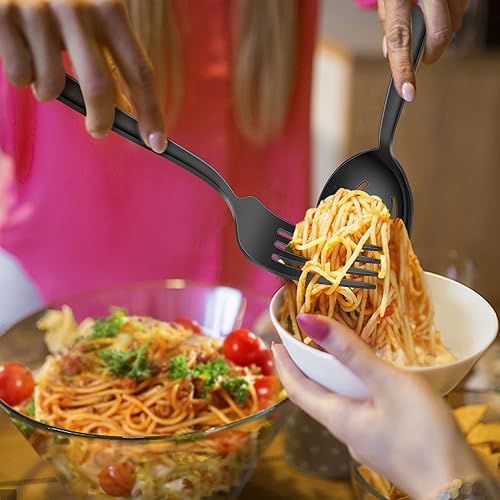 Miniatura 4 de LIANYU Juego de 6 cucharas y tenedores negros de 8.6 pulgadas de acero inoxidable de 8.6 pulgadas para banquetes de catering, apto para lavavajillas