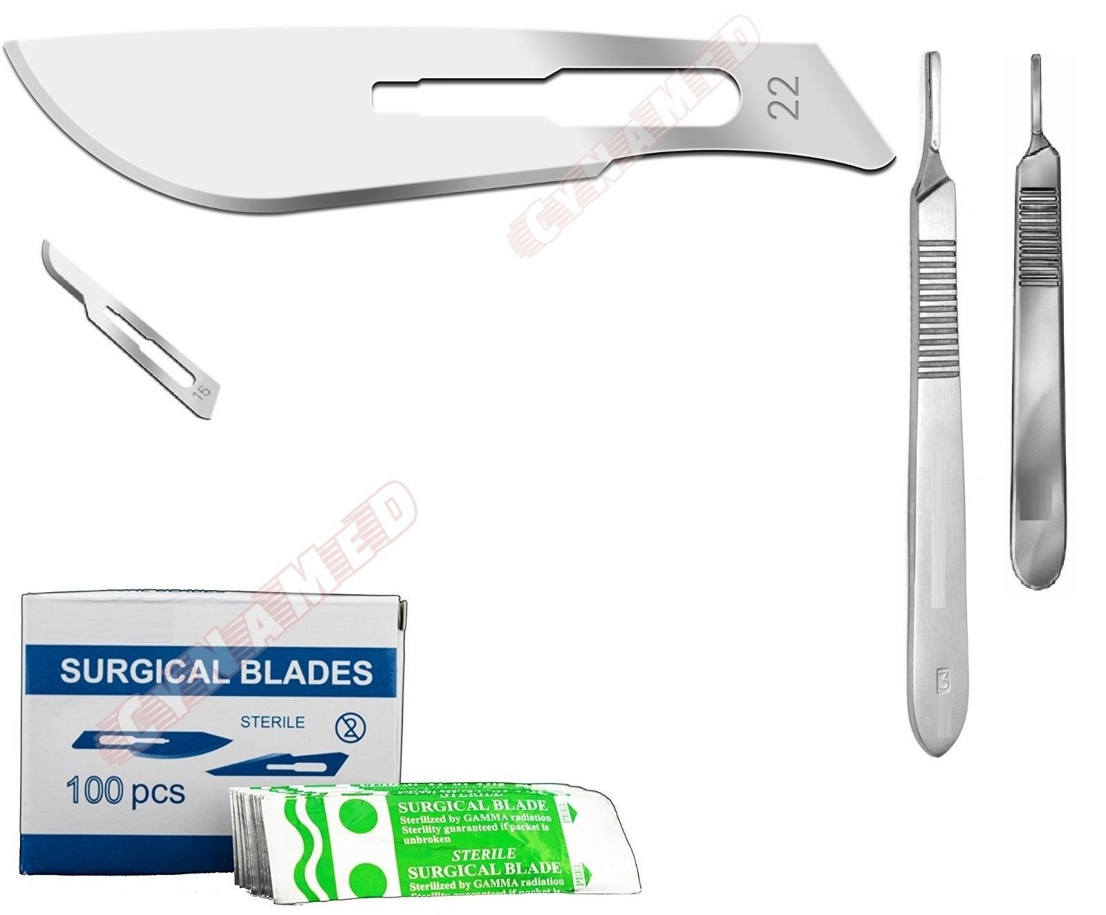 200pcs Scalpel Blades No15 No 22 Plus Handle No 3 Plus Handle No 4 Suitable for Dermaplaning Cynamed