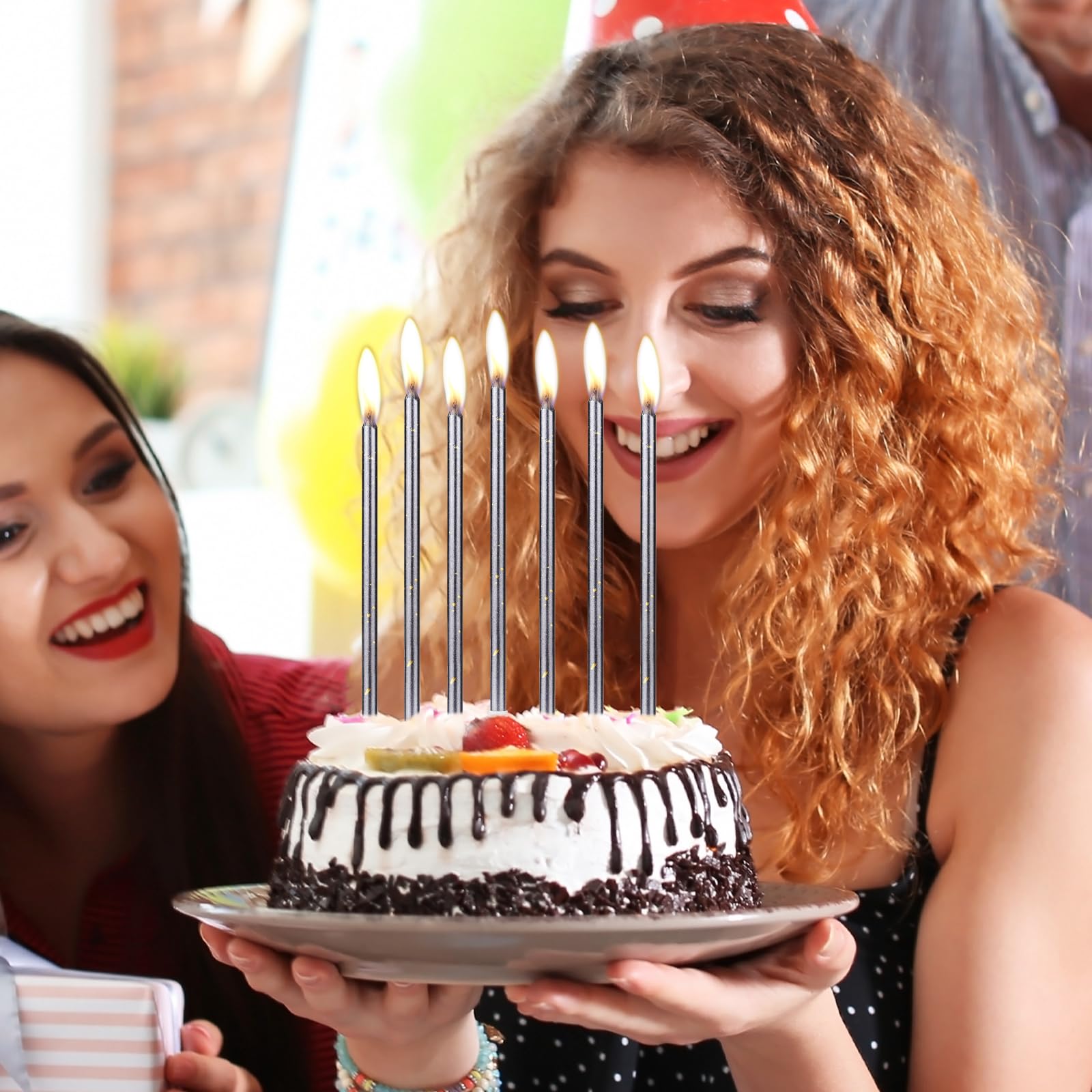 12 Candele Di Compleanno Nere Lunghe E Sottili Con Supporto – Per Torte, Matrimoni, Baby Shower E Anniversari
