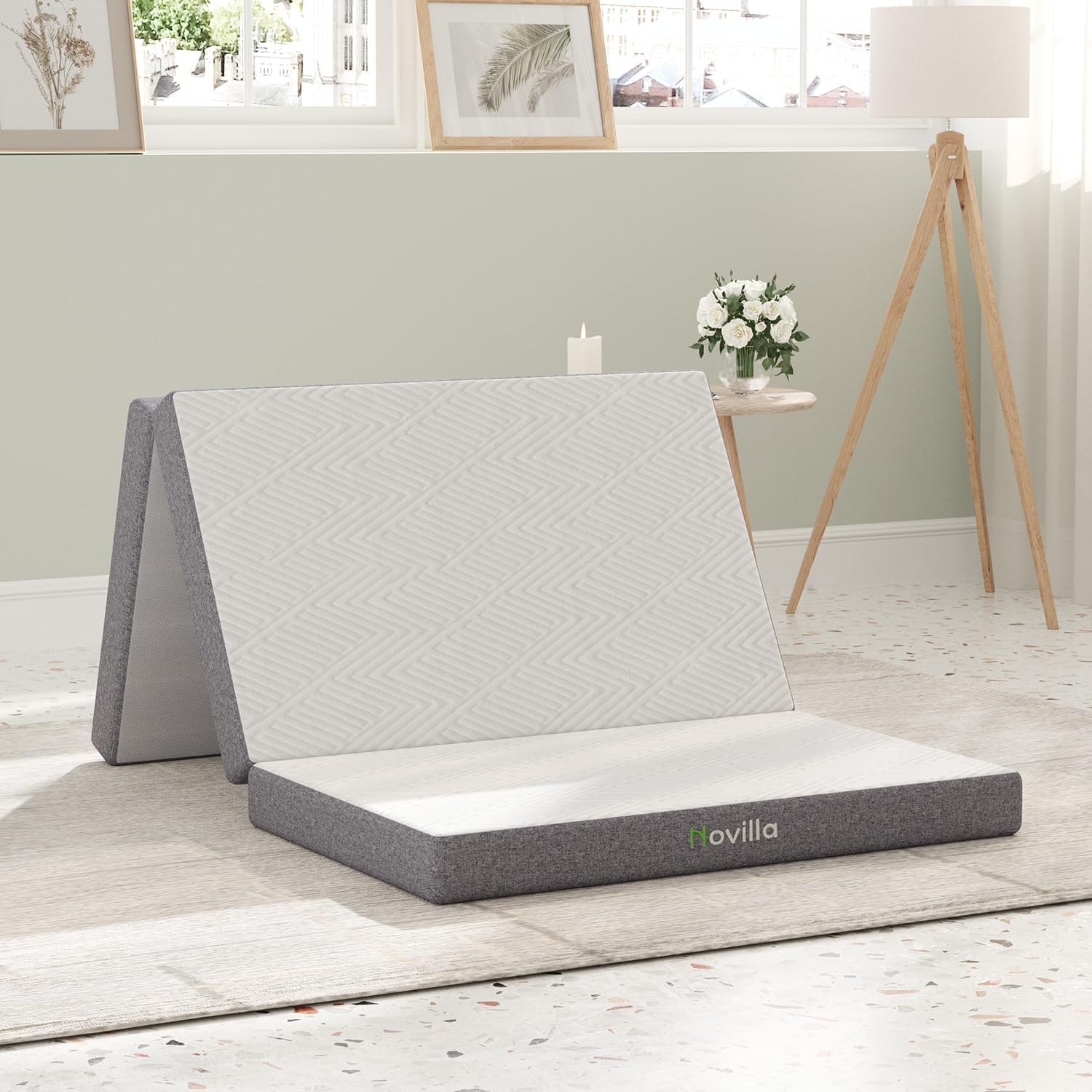 Novilla Folding Mattress Twin,4 Inch Memory Foam Tri Fold Mattress,Portable Mattress with Removable Cover for Yoga,Foldable Mattress,CertiPUR-US Certified,Twin Size