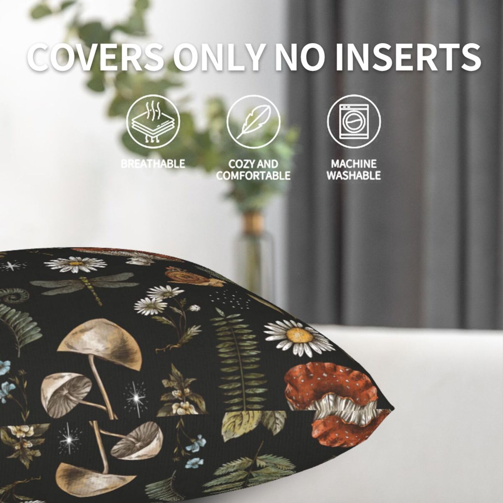 HOYYU Cute Mushroom Gifts Throw Pillow Covers 18x18 Set Of 2