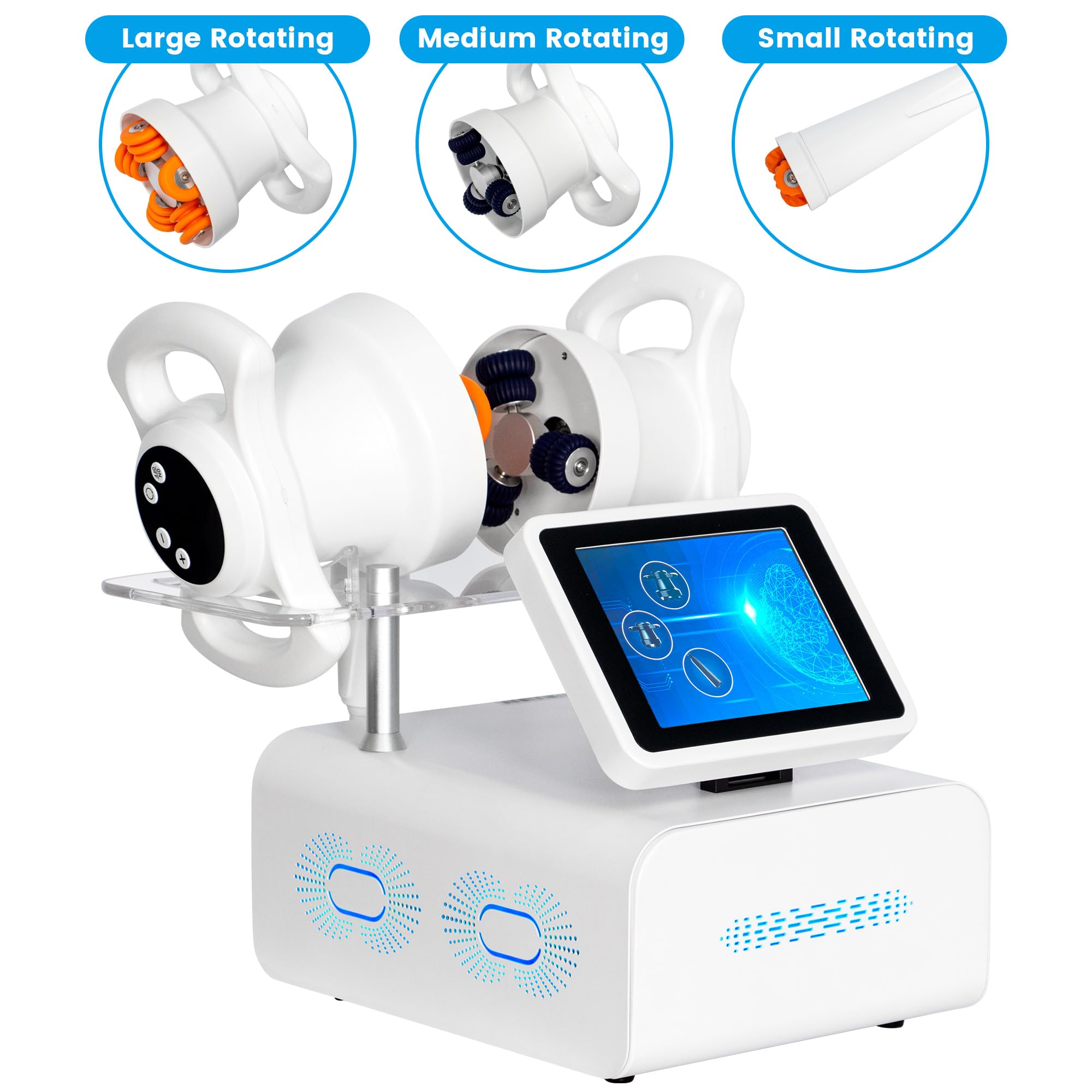 Masajeador Corporal con Rodillo 360° Bidireccional, Máquina Reductora y Modeladora, Cabezales Intercambiables Magnéticos, Interfaz Táctil Inteligente