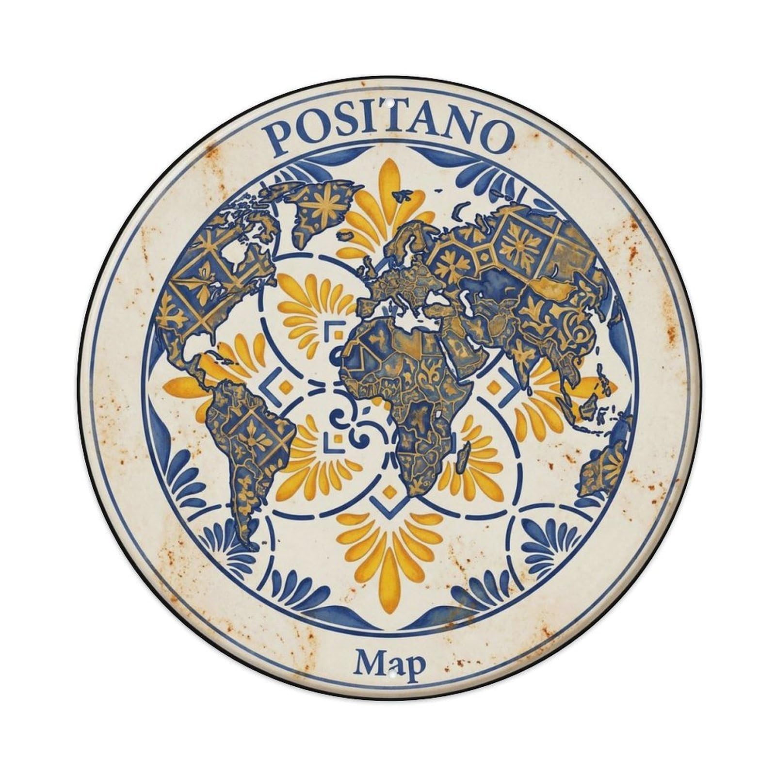 Southern Italy Positano Coastal Italian Amalfi Coast Metal Tin Sign Plaque Wall Decor for Cafe, Man Cave, Club Bar, Office, Home Garden Round Metal Poster 8x8Inch