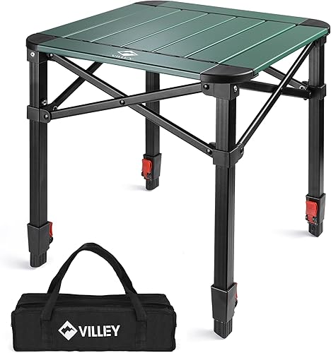Miniatura 8 de VILLEY Mesa cuadrada plegable para acampar con bolsa de transporte, mesa cuadrada ajustable de aluminio ligero para exteriores, camping, picnic,