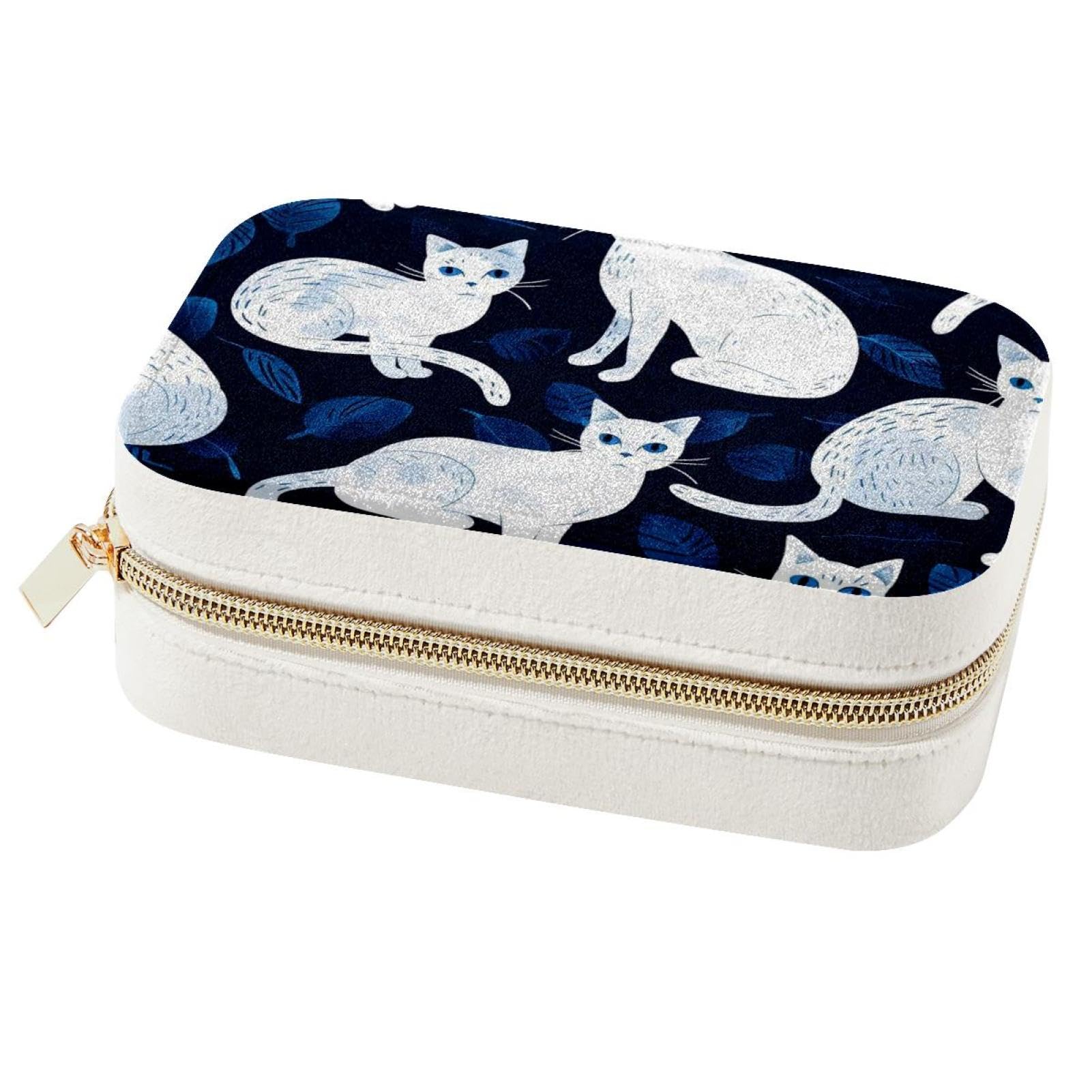 Boîte à bijoux chat blanc et noir portable pour bagues et colliers