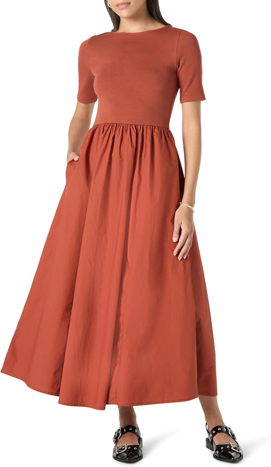 The Drop Womens Barrett Short Sleeve Mixed Media Dress