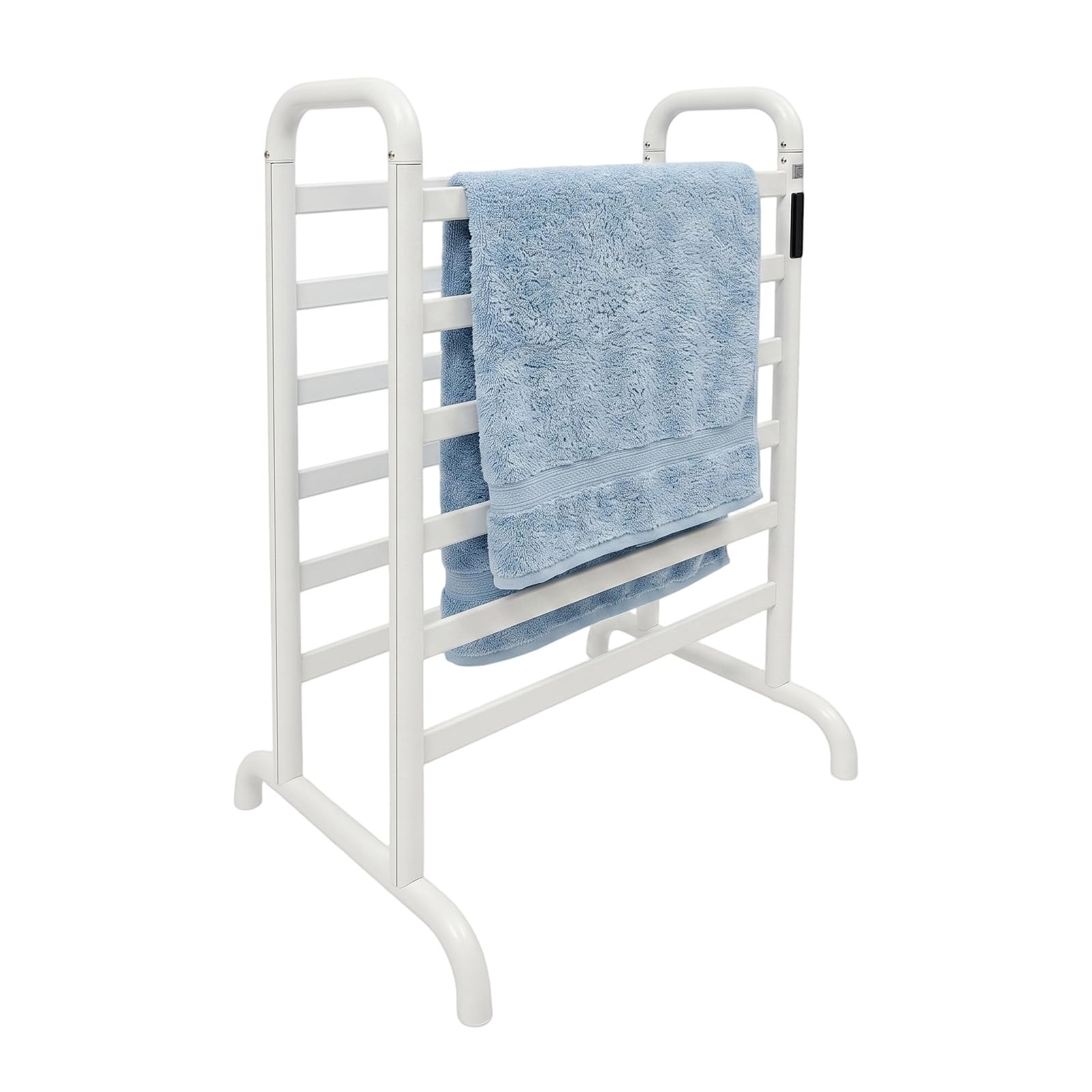 Handtuchheizkörper Elektrisch Handtuchhalter ohne Bohren 1-24h Timer, 45-60°C 180W Weiß Doppelstöckig Freistehend Handtuchwärmer für Bad bis 30kg 60 * 43 * 90.5cm