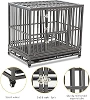 Vista 3 de Jaula para perros LUCKUP resistente, de metal, caseta y jaula para perros medianos y grandes, corralito para mascotas con cuatro ruedas, fácil