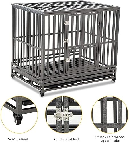 Miniatura 3 de LUCKUP Jaula de metal resistente para perros medianos y grandes, corral para mascotas con cuatro ruedas, fácil de instalar, 42 pulgadas, color negro