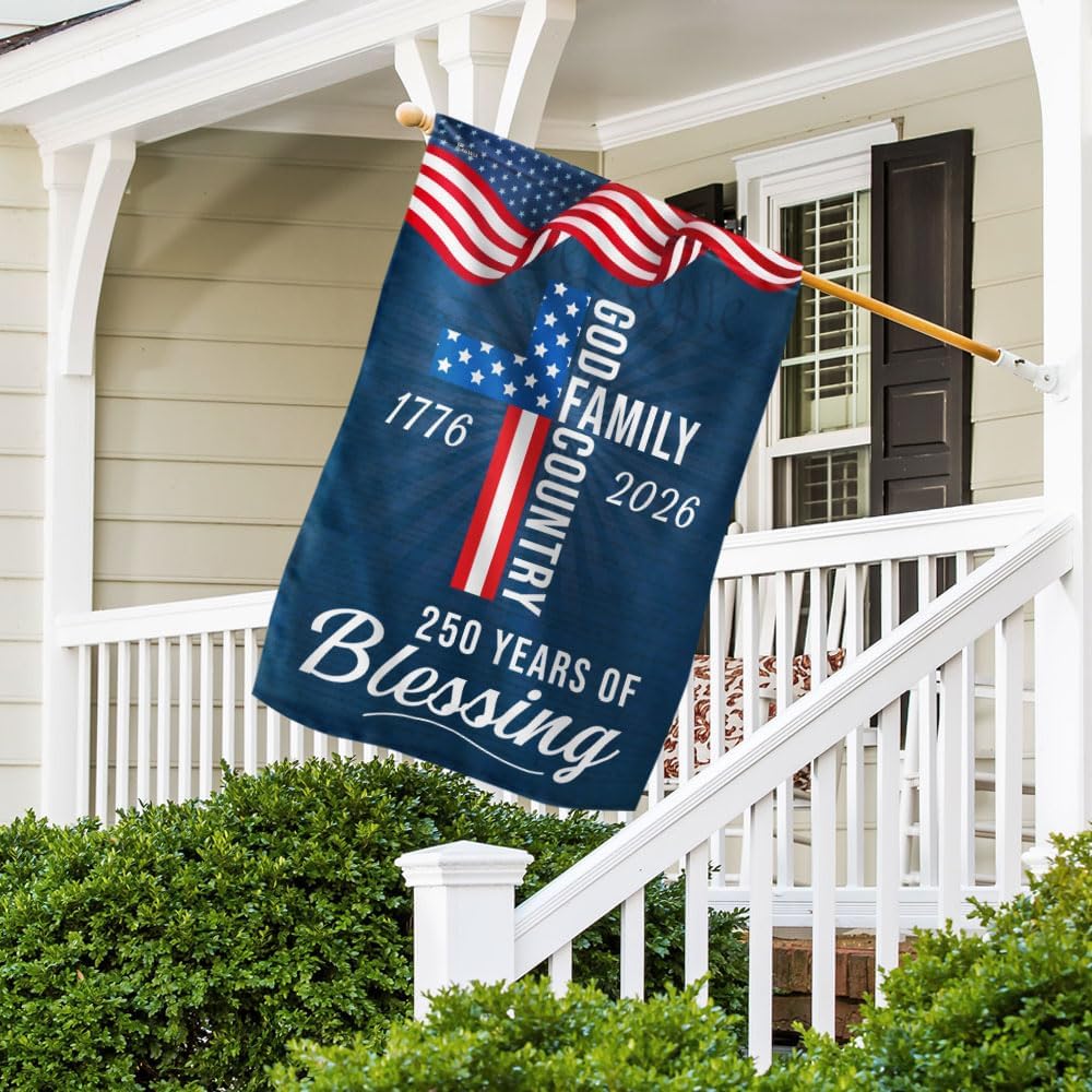 American Flag-American Patriotic Flag, 250 Years of Blessing God 1776 2026 Grommet Flag, House Flag (29.5" x 39.5")-USA Premium Polyester