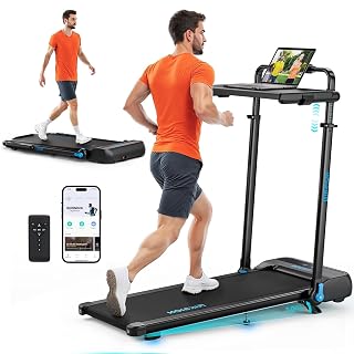 Treadmills with Desk Removable 10% Incline LED Display App Support, 1–14KM/H Walking Pad with Foldable Handrail Running Machine for Home/Office Jogging - Amazon product rated Grade A