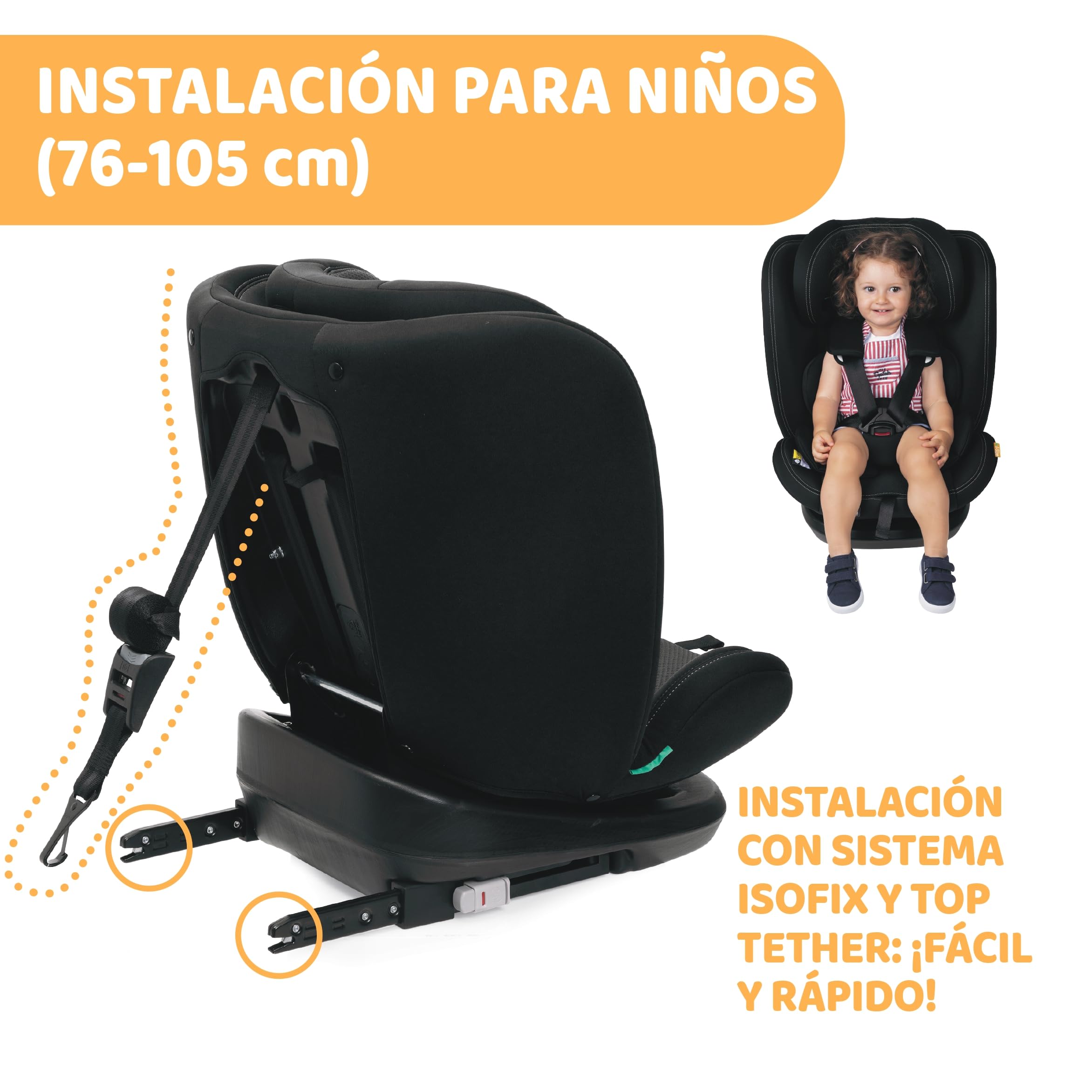 Chicco Silla de Coche Mokita I-Size, con Sistema Isofix, para niños de Entre 76 y 150 cm de Altura, utilizable a Partir de los 15 Meses. Reductor Incluido. Color Negro (Jet Black)