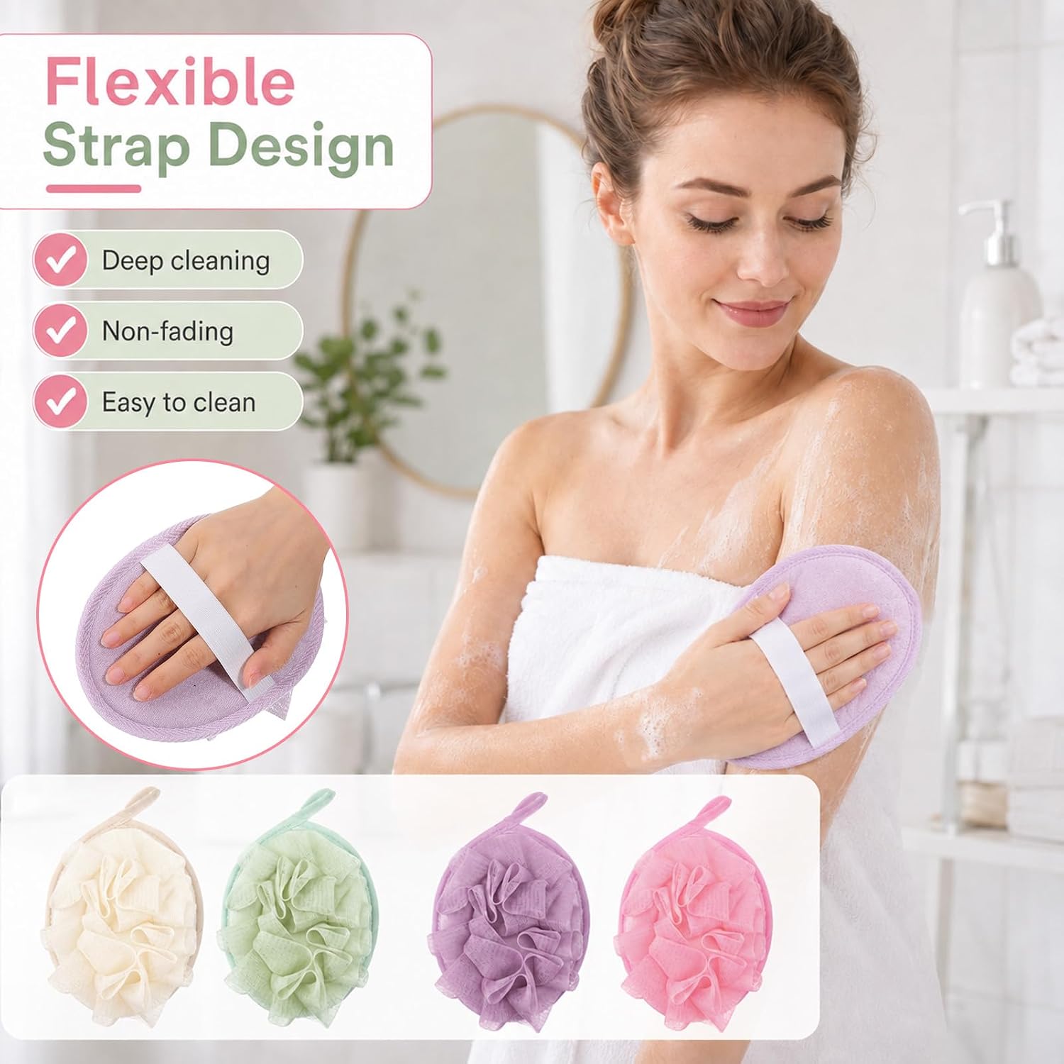 4 Pcs Shower Loofah for Women, Lightweigh Travel Size Loofah