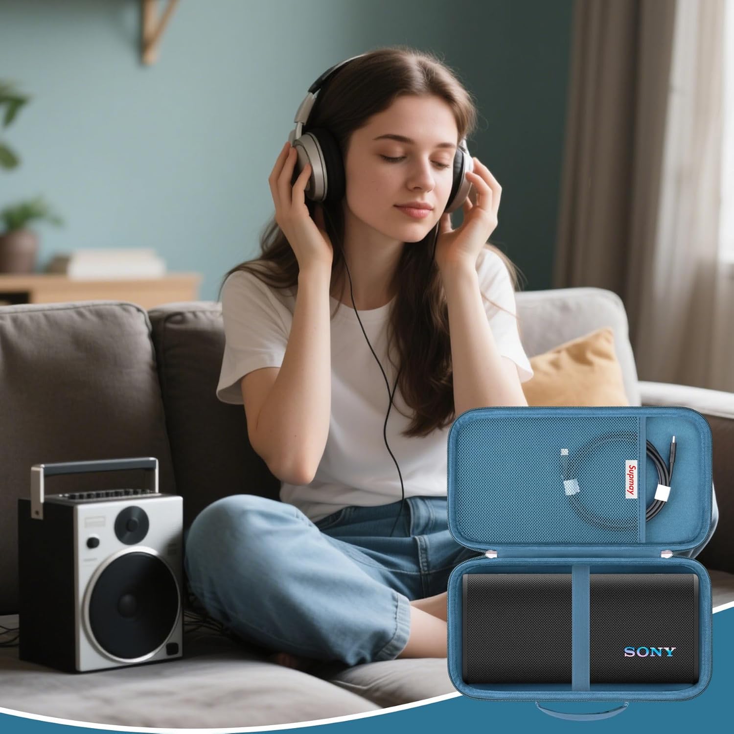 Hard Carrying Case for Sony ULT Field 3 Wireless Portable Bluetooth Speaker, Wireless Portable Speaker Protection Case with Shoulder Strap, Mesh Pocket fits Charging Cables, Blue - Image 7