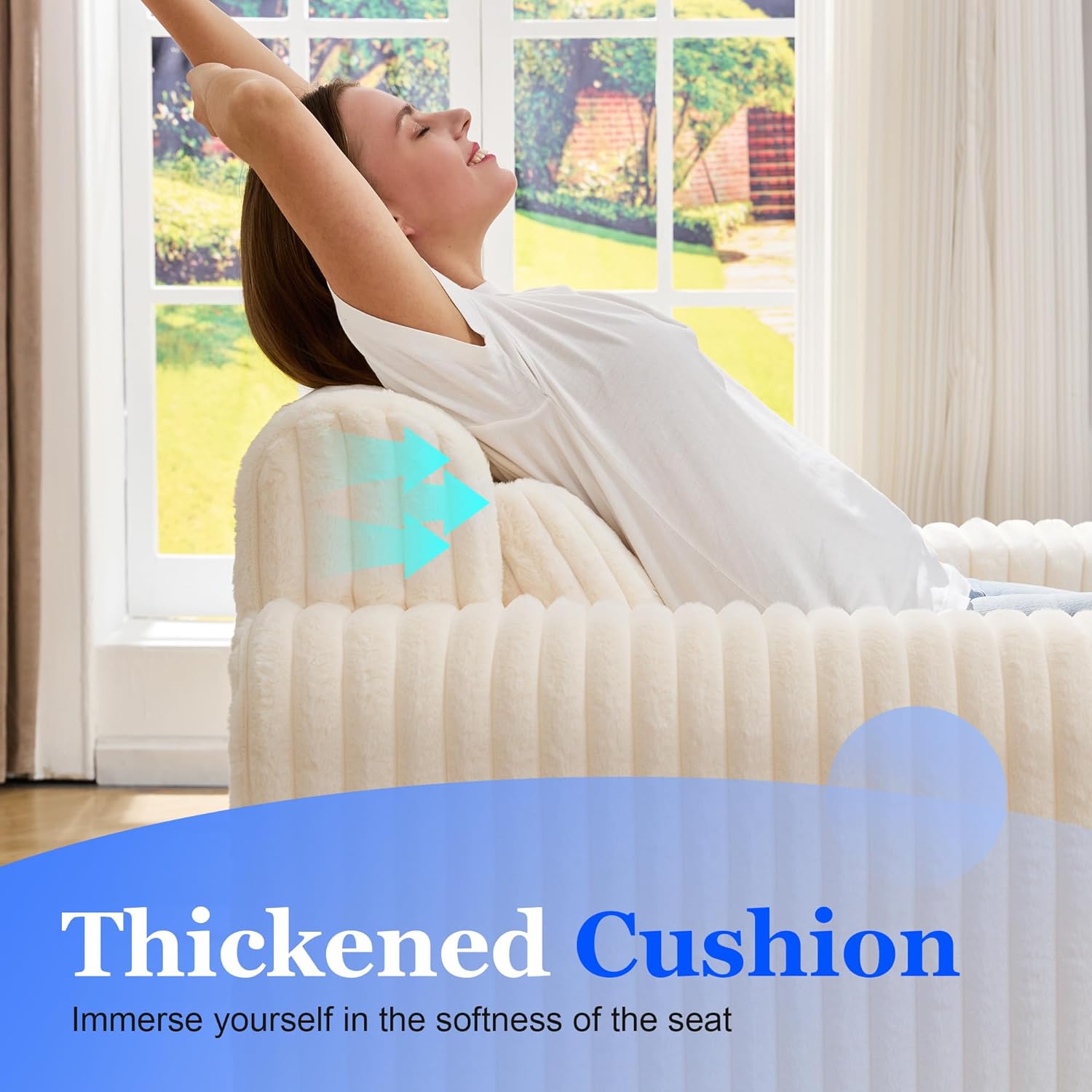 Hobestluk Single Sofa Foam Couch Sofa for Small Spaces Comfy Sofas with Removable Cover Furry Couch with Pillows for Living Room, Bedroom, Apartment, Office (White, Standard) 3 718IrG+Wf3L. AC SL1500