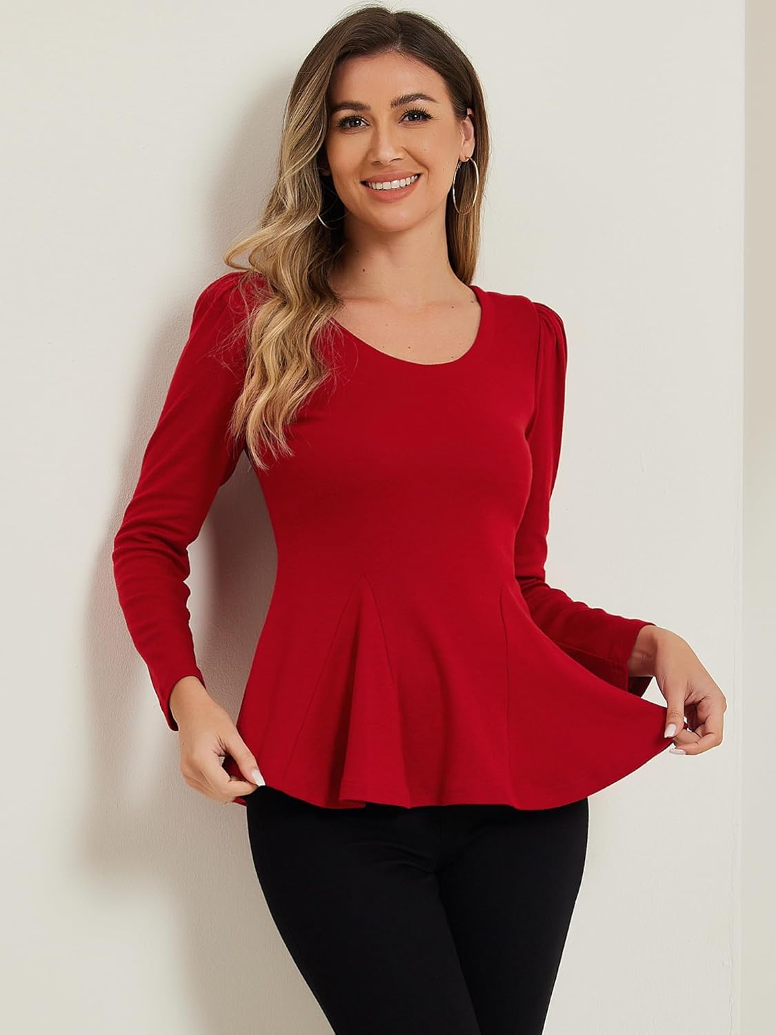 Allegra K Women's Long Sleeves Scoop Neck Casual Peplum Shirt Tops - Image 3
