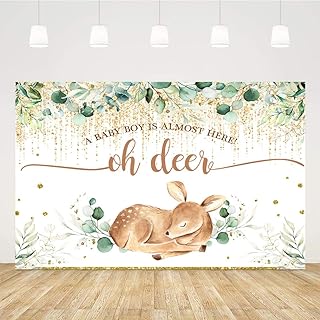 Ticuenicoa 5x3ft Oh Deer A Baby Boy is Almost Here Baby Shower Backdrop for Photography Green Leaves Babyshower Backdrops Glitter Gold Newborn Kids Birthday Decorations Oh Baby Background