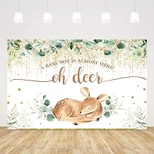 Ticuenicoa 5x3ft Oh Deer A Baby Boy is Almost Here Baby Shower Backdrop for Photography Green Leaves Babyshower Backdrops Glitter Gold Newborn Kids Birthday Decorations Oh Baby Background