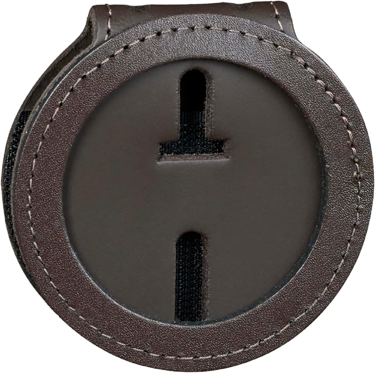US Marshall Service Round Belt Clip Badge Holder and Chain 2 1/4 inch Circle Cutout Law Enforcement Badge Holder (Cutout 281) Brown Leather