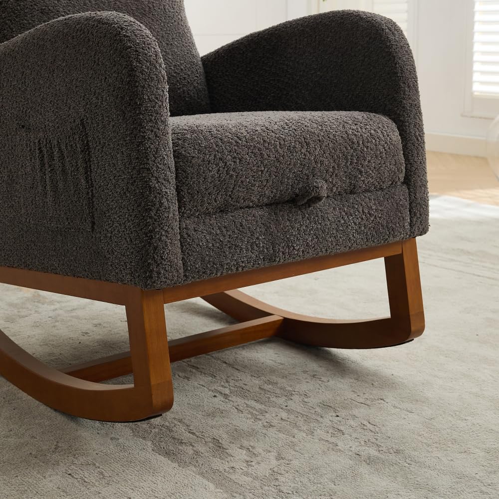 25.4" W Rocking Chair for Nursery, High Back Glider Chair with Retractable Footrest, Side Pocket, Rocking Accent Armchair with Rubber Wood Legs for Living Room/Bedroom.Caramel (style3)