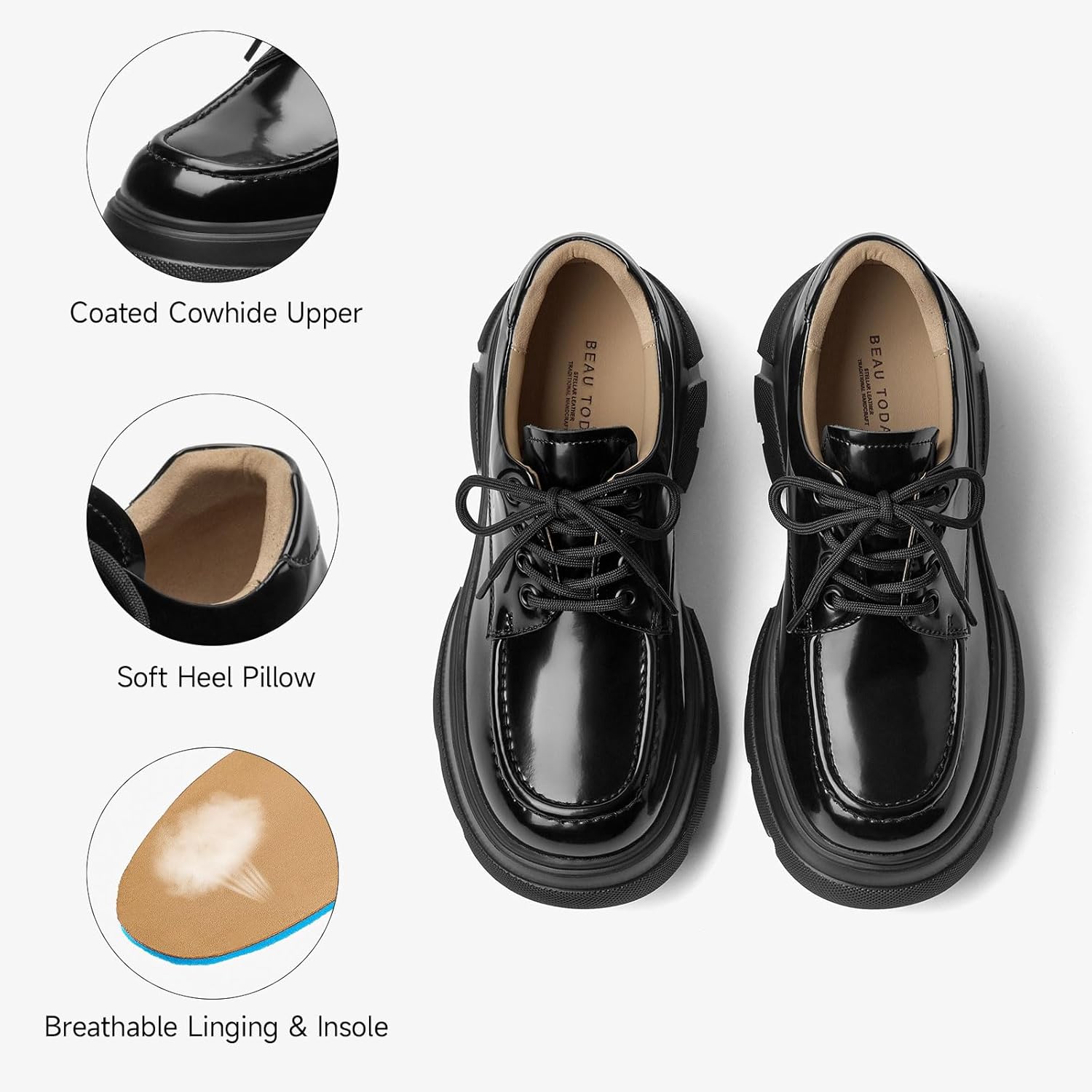 BEAU TODAY Women's Platform Oxfords, Chunky Work Oxford Shoes for Women, Business Casual Leather Shoes Women, Comfortable Non-Slip Round Toe Dressy Shoes - Image 4