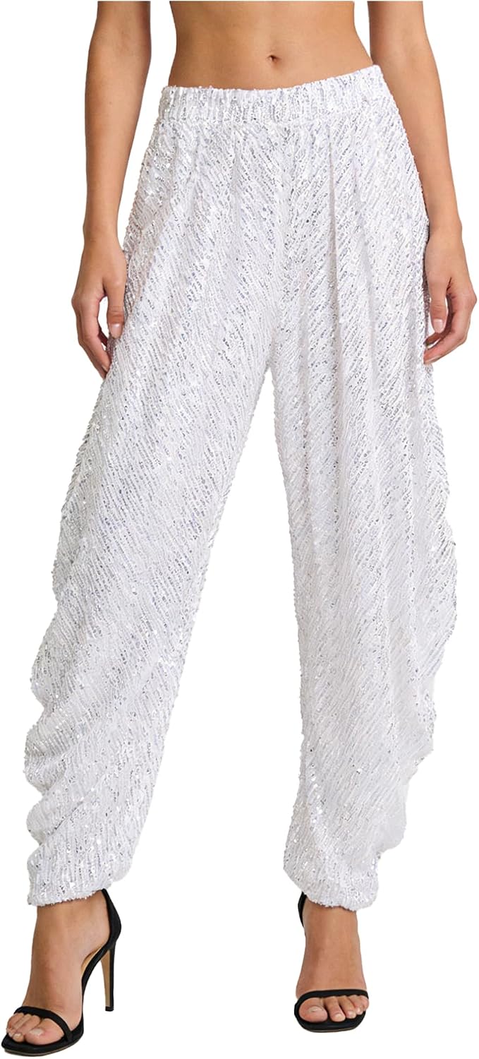 ranrann Elastic Waist Sequin Pants for Women, Loose Glitter Joggers, Perfect for Christmas & Costume Party