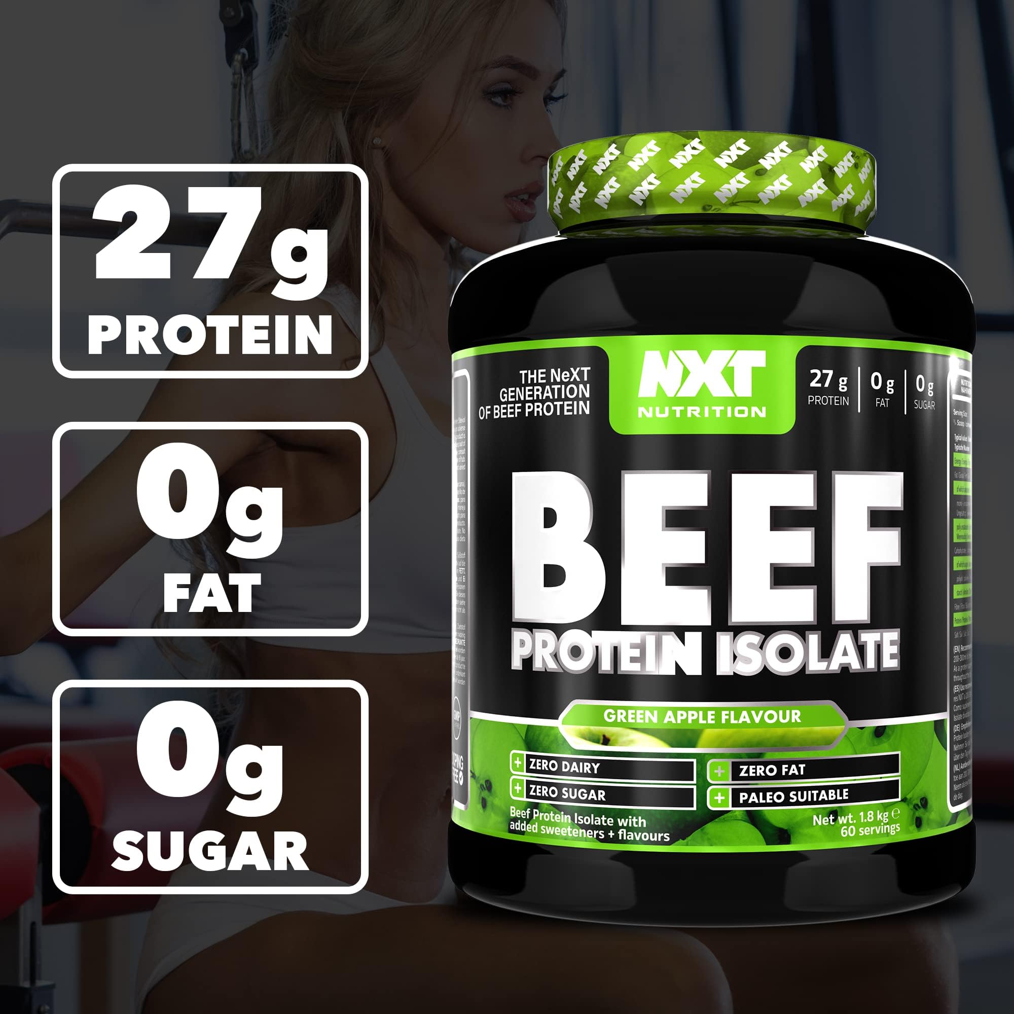NXT Nutrition Beef Protein Isolate Powder - Protein Powder High in Natural Amino Acids - Paleo, Keto Friendly - Dairy and Gluten Free - Muscle Recovery | 1.8kg (Apple)