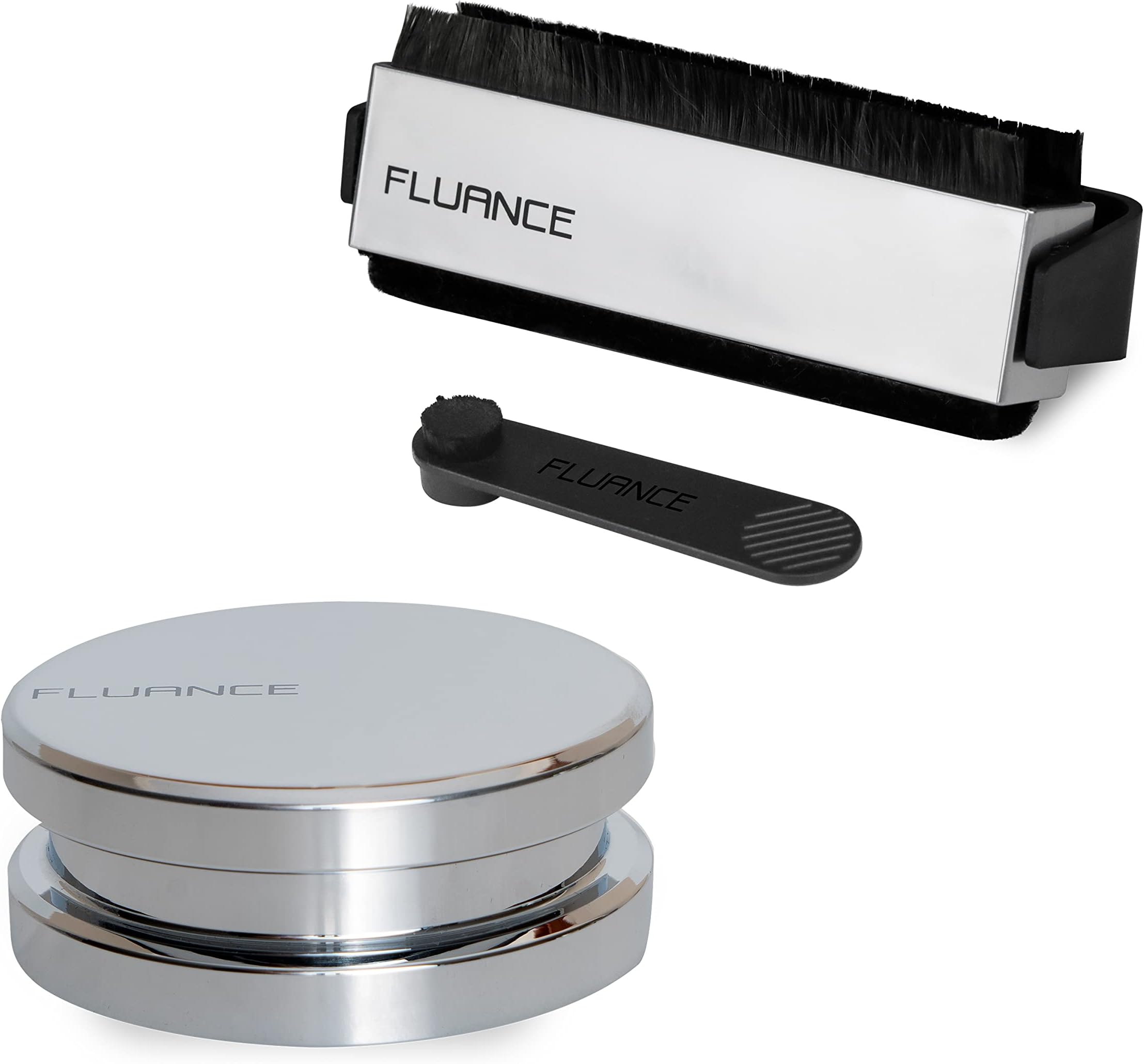 Fluance Vinyl Record Accessory Kit With Record and Stylus Anti-Static Carbon Fiber Brushes and Record Weight (VB52RW02)