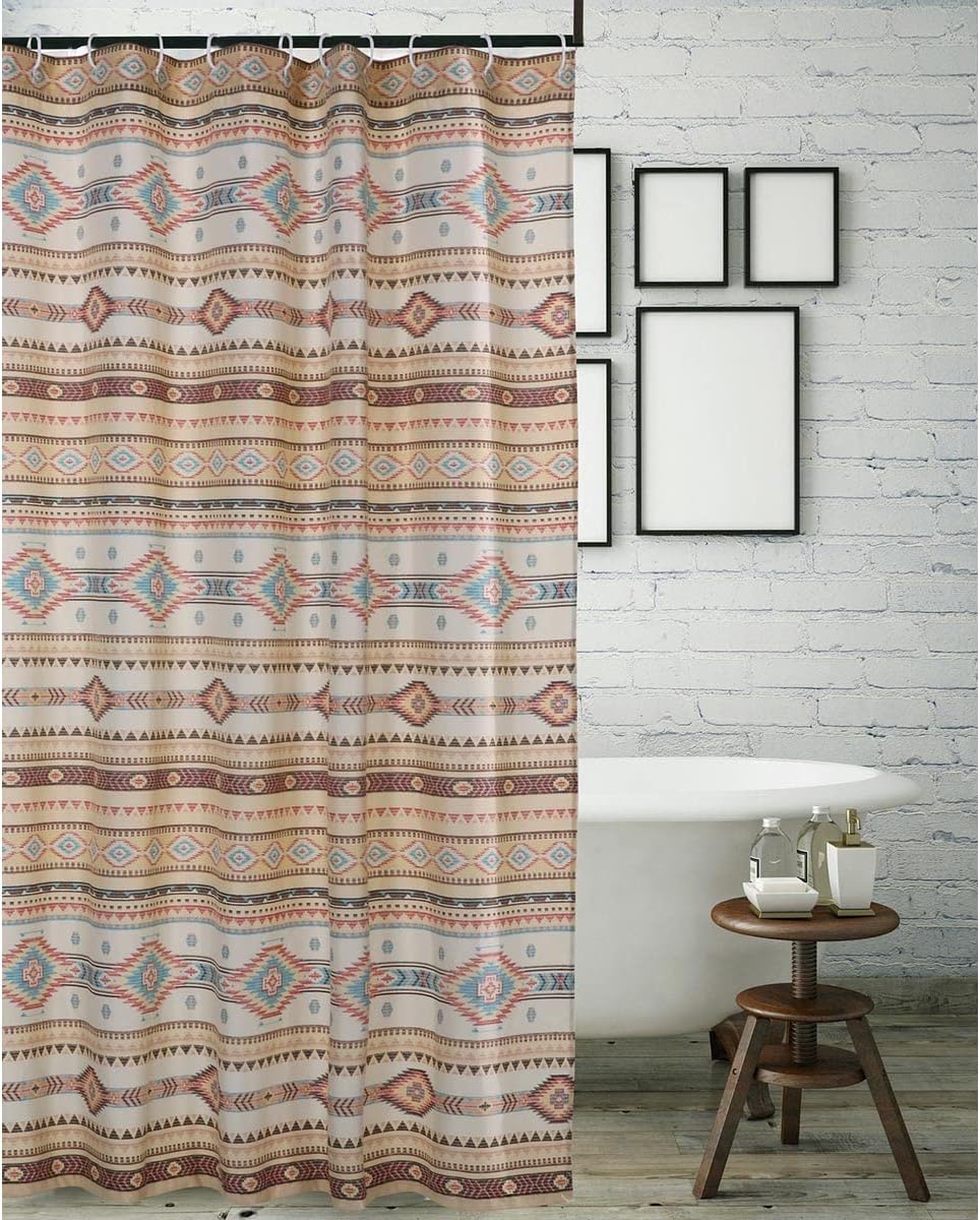 BLACK FOREST DECOR Sun Valley Tan Shower Curtain, Curtain Holdbacks, 72" W x 72" L