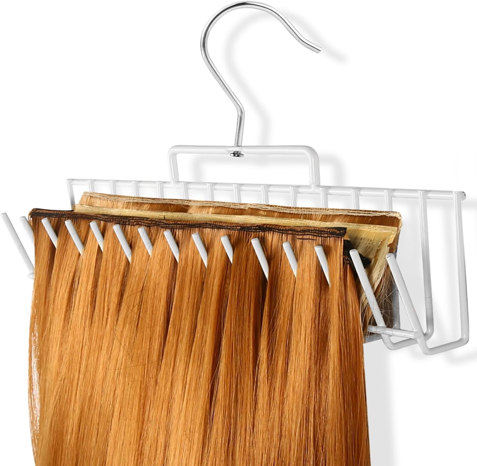 Hair Extension Holder - Hanger Rack for Holding Extra Wide & Full Length Wefts, Multi-Layer Hair, Styling, Washing, Drying - Barber Shop/Home Use - White