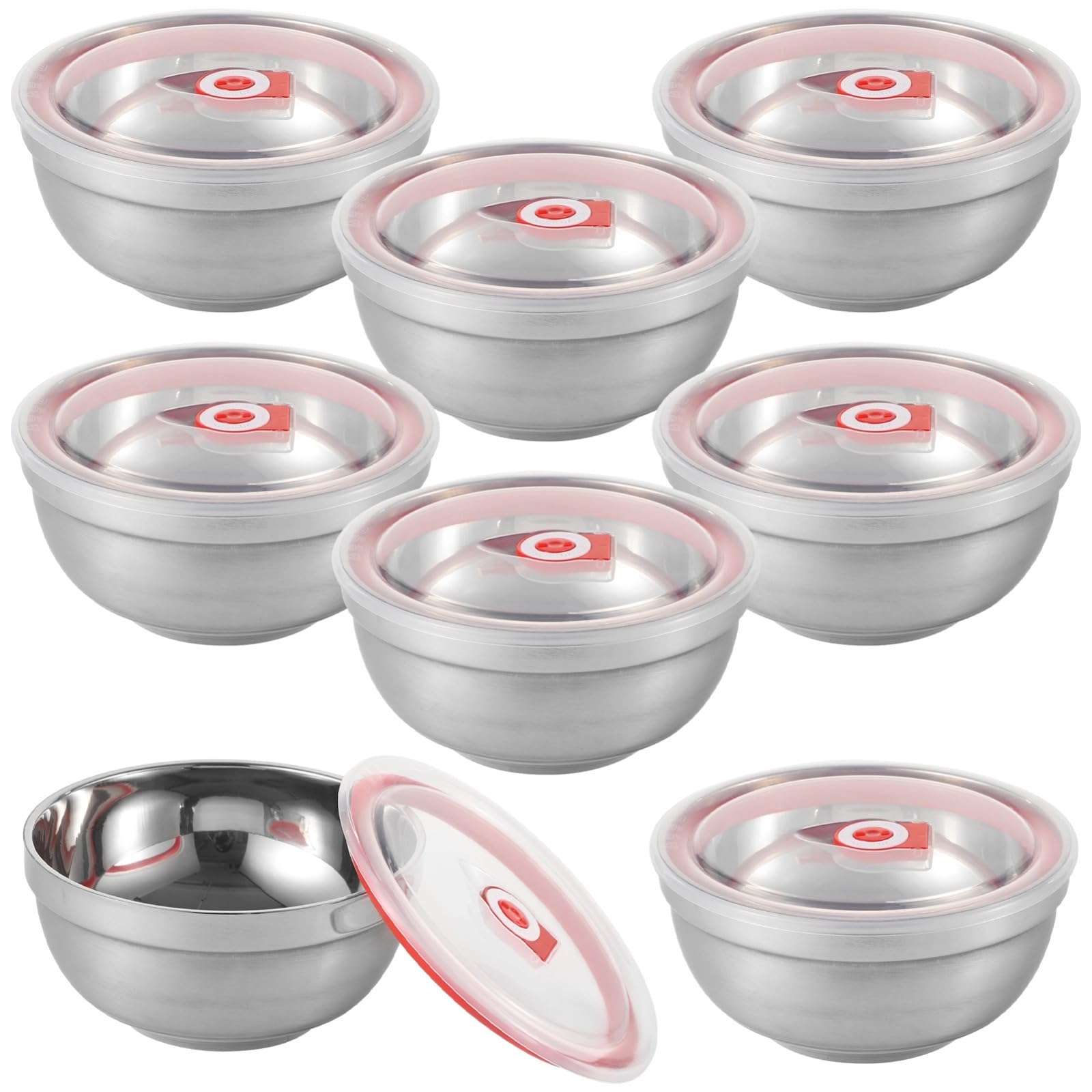 8-teiliges Edelstahl-Schüssel-Set mit Deckel, doppelwandig isoliert für Suppe, Nudeln und Reis, sicher, leicht zu reinigen