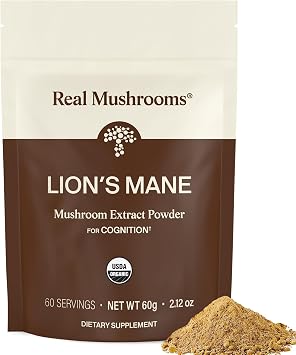 Real Mushrooms Lions Mane Mushroom Supplement - Organic Lions Mane Extract Powder for Overall Wellness with Adaptogens Functional Vegan, Non-GMO Blend with 60 Servings