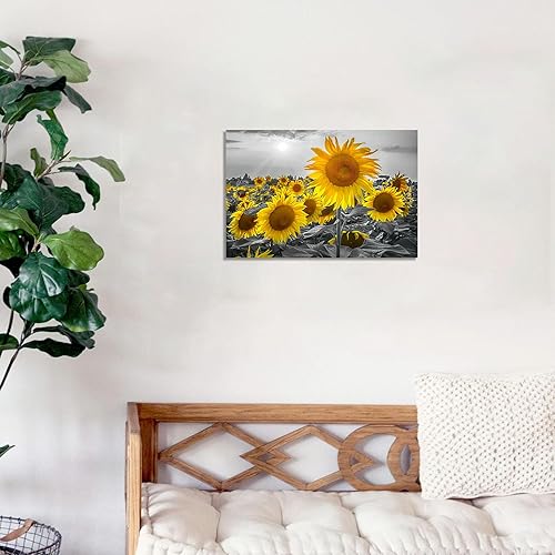 Miniatura 4 de Arte de pared de girasol, pintura de flores, obra de arte de granja, arte de pared negro y amarillo, póster de flores amarillas, impresión de