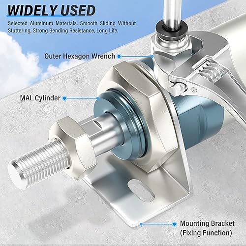 Miniatura 18 de TAILONZ PNEUMATIC Cilindro de aire de carrera de 1.260 in de diámetro de 1.969 in de doble acción con conector en Y y 2 piezas de ajuste de 0.315 in