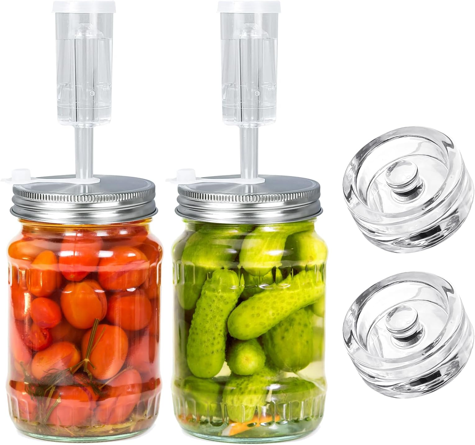 Fermentation Kit - 2 Upgraded Lids and 2 Glass Weights for 86MM Wide Mouth Mason Jars, Making and Storing Sauerkraut (Jars Not Included)