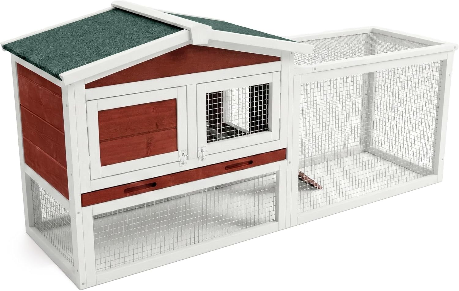 2 Story Rabbit Hutch Outdoor Indoor, Wooden Bunny Cage with Waterproof Roof, Removable Cleaning Tray & Access Ramp,Ideal for Rabbit & Guinea Pig