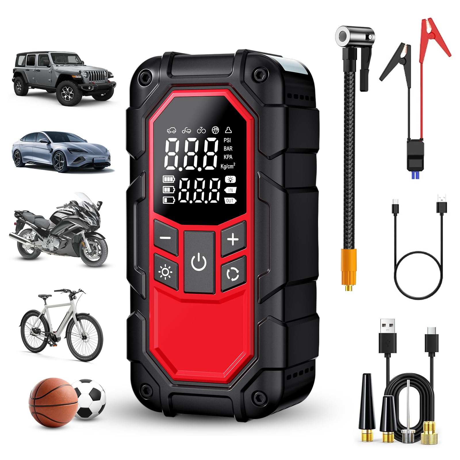 Jump Starter with Air Compressor Car Battery Jump Starter 9 0 Gasoline 6 5L Diesel with 150PSI Digital