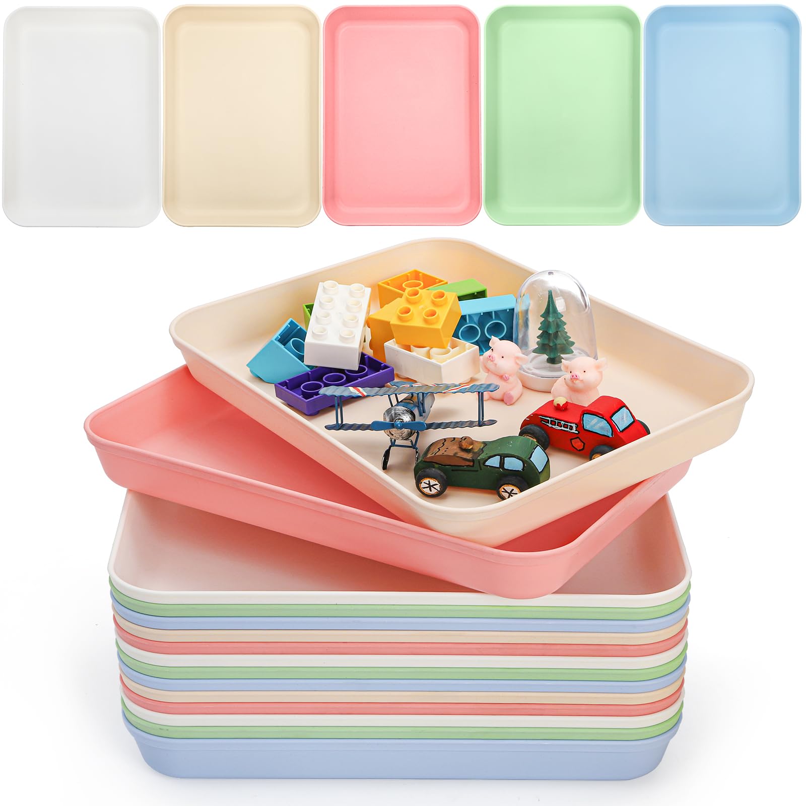 Lyellfe 15 Pack Plastic Art Trays, Deep Activity Sand Serving Trays, Stackable Spill-Proof Cafeteria Platter Crafts Organizer for DIY Projects, Painting, Beads, Jewelry